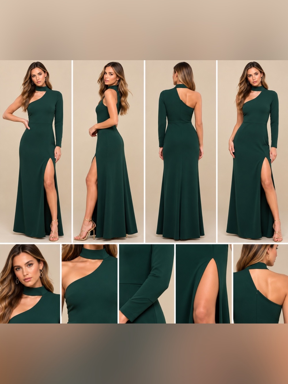 Lulus Keep It Interesting Emerald One Shoulder Maxi Dress NWT Small